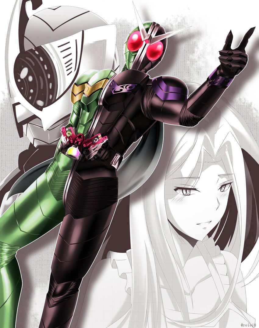 kamen rider double, tokime, and kamen rider accel (kamen rider and 2 more) drawn by reiei_8