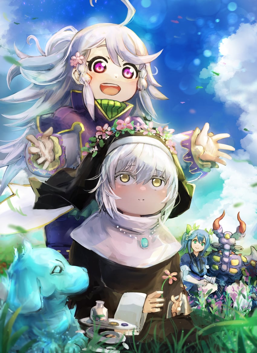 aromage rosemary, ghost sister & spooky dogwood, aromage jasmine, and juragedo (yu-gi-oh!) drawn by hatano_kiyoshi