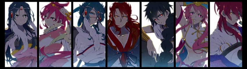 judal, ren kougyoku, ren hakuryuu, ren hakuei, ren kouha, and 2 more (magi the labyrinth of magic) drawn by huzin