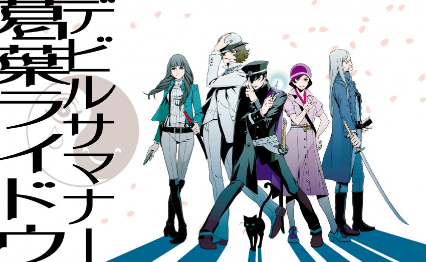 kuzunoha raidou, gouto, narumi shouhei, nagi, asakura tae, and 1 more (devil summoner and 1 more) drawn by ayamura_kirihito