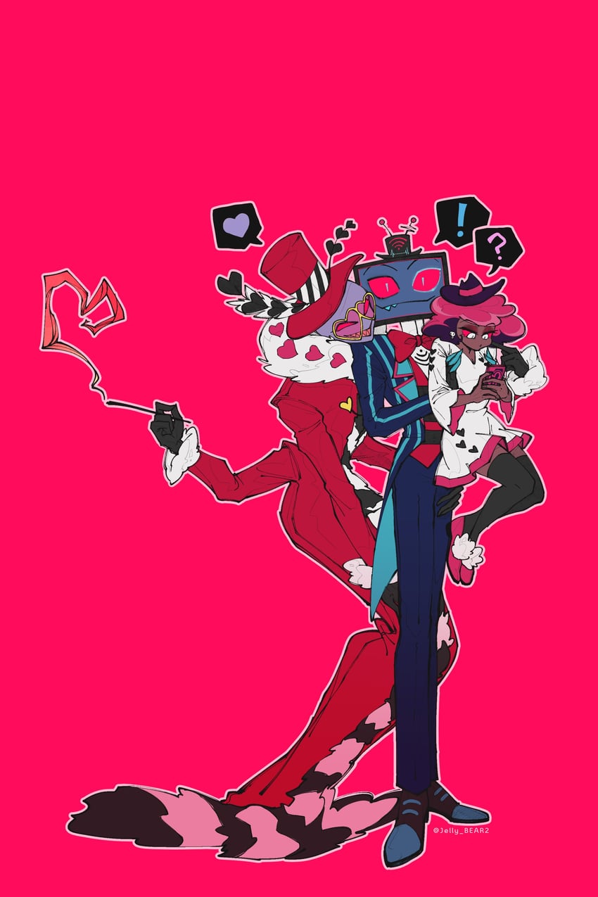 valentino, vox, and velvette (hazbin hotel) drawn by jelly_bear2