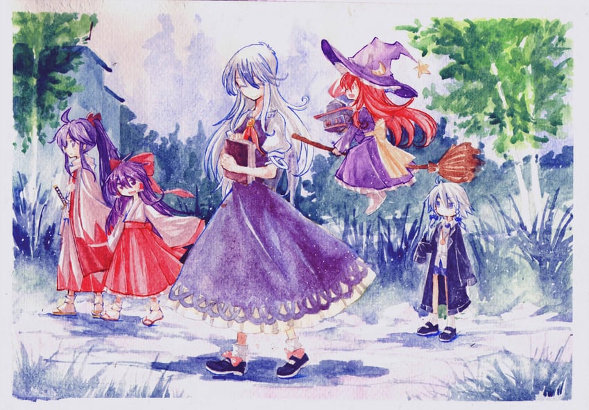 hakurei reimu, kirisame marisa, izayoi sakuya, kamishirasawa keine, and meira (touhou and 1 more) drawn by beichen_xiaobei