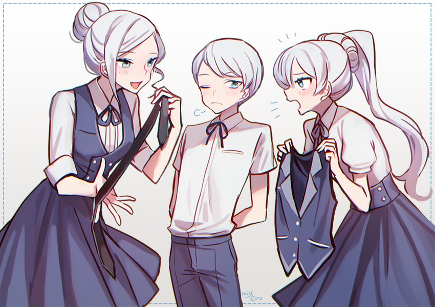 weiss schnee, winter schnee, and whitley schnee (rwby) drawn by ecru