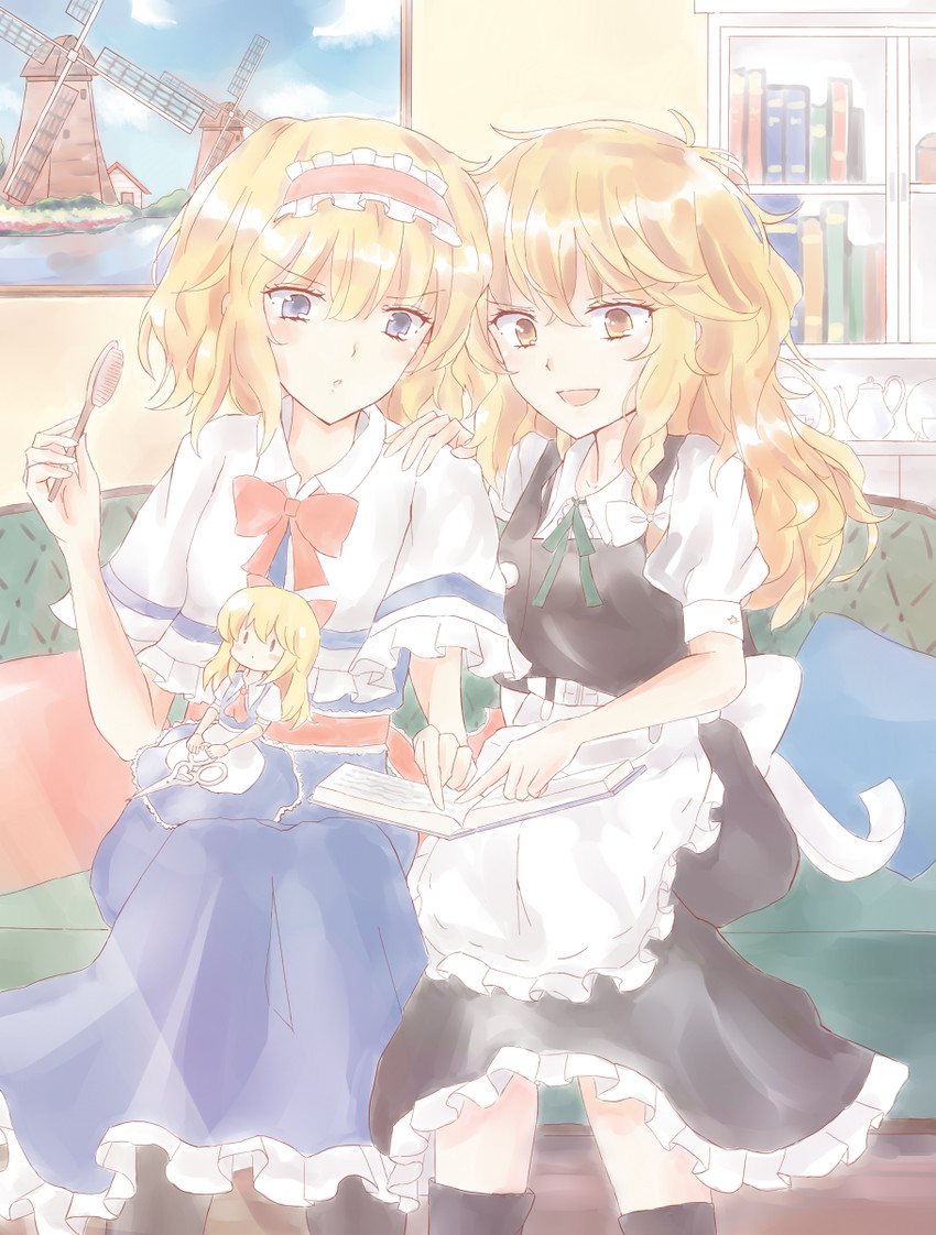 kirisame marisa, alice margatroid, and shanghai doll (touhou) drawn by acoco