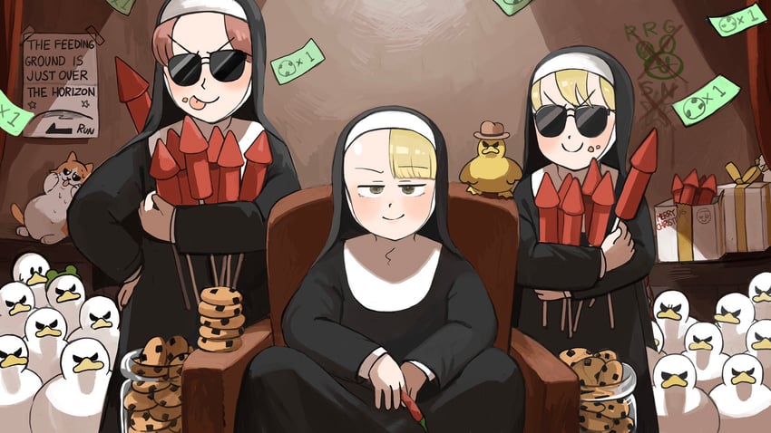 clumsy nun, spicy nun, and hungry nun (little nuns) drawn by diva_(hyxpk)