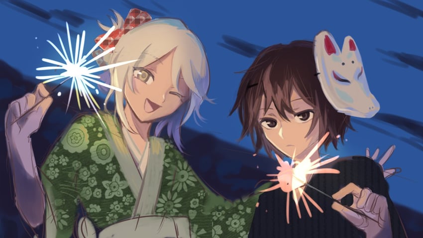 enraku tsubakura and houlen yabusame (len'en) drawn by mxx33