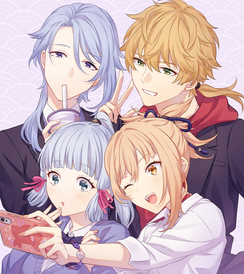 kamisato ayaka, yoimiya, kamisato ayato, and thoma (genshin impact) drawn by moya_(oxygen_tk910)