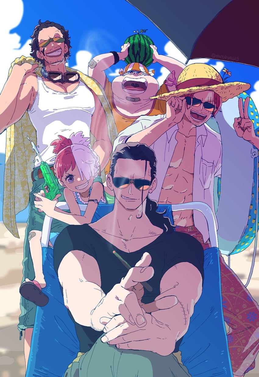 uta, shanks, benn beckman, yasopp, and lucky roux (one piece) drawn by tanaka_(tanakya123)