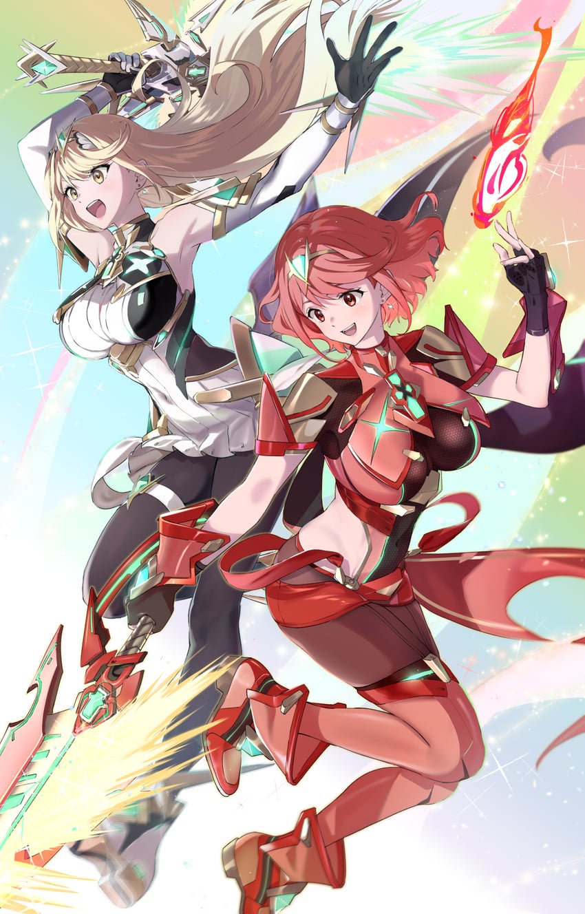 pyra and mythra (xenoblade chronicles and 2 more) drawn by taromarun