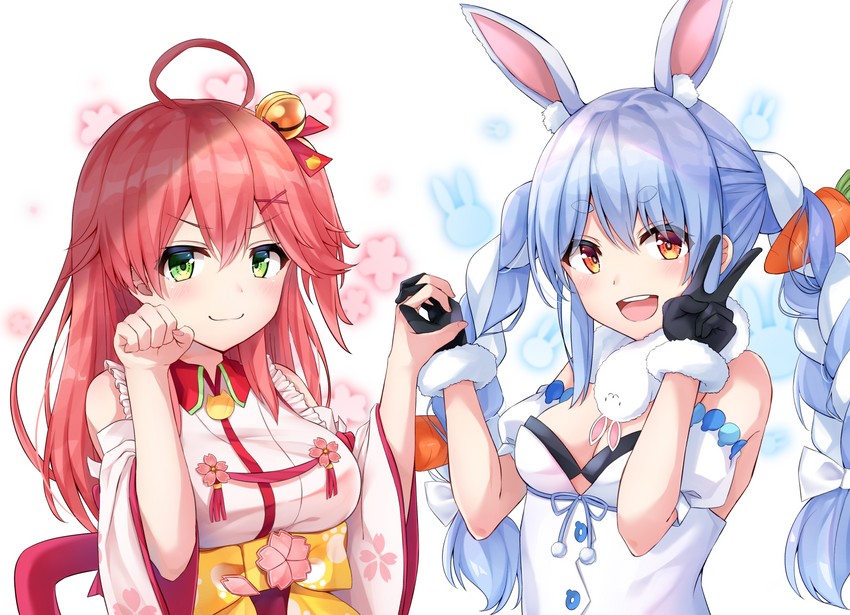 usada pekora, sakura miko, and don-chan (hololive) drawn by shishou_(doragyurosu)