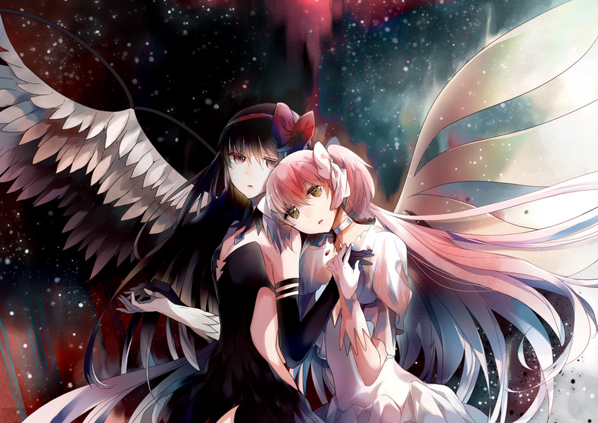 akemi homura, kaname madoka, ultimate madoka, and akuma homura (mahou shoujo madoka magica and 1 more) drawn by caramel_(caramelmalt)