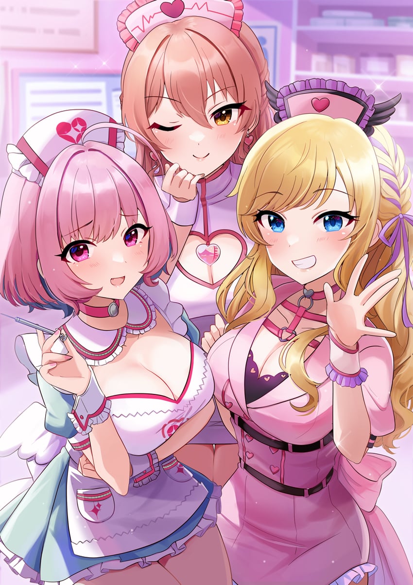 yumemi riamu, jougasaki mika, and ohtsuki yui (idolmaster and 2 more) drawn by sakura_ran
