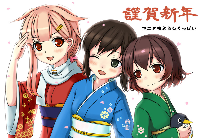 yuudachi, fubuki, yuudachi kai ni, mutsuki, and failure penguin (kantai collection) drawn by karuna_(madlax)
