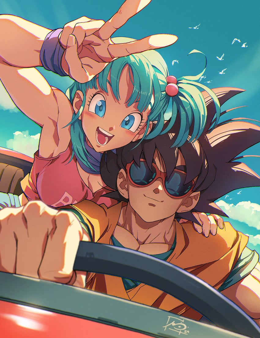 son goku and bulma (dragon ball) drawn by marc_brunet