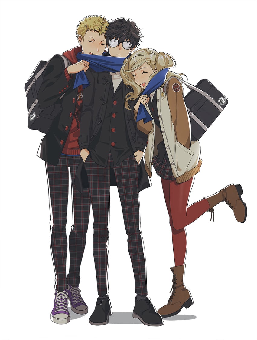 amamiya ren, takamaki anne, and sakamoto ryuuji (persona and 1 more) drawn by sophie_(693432)