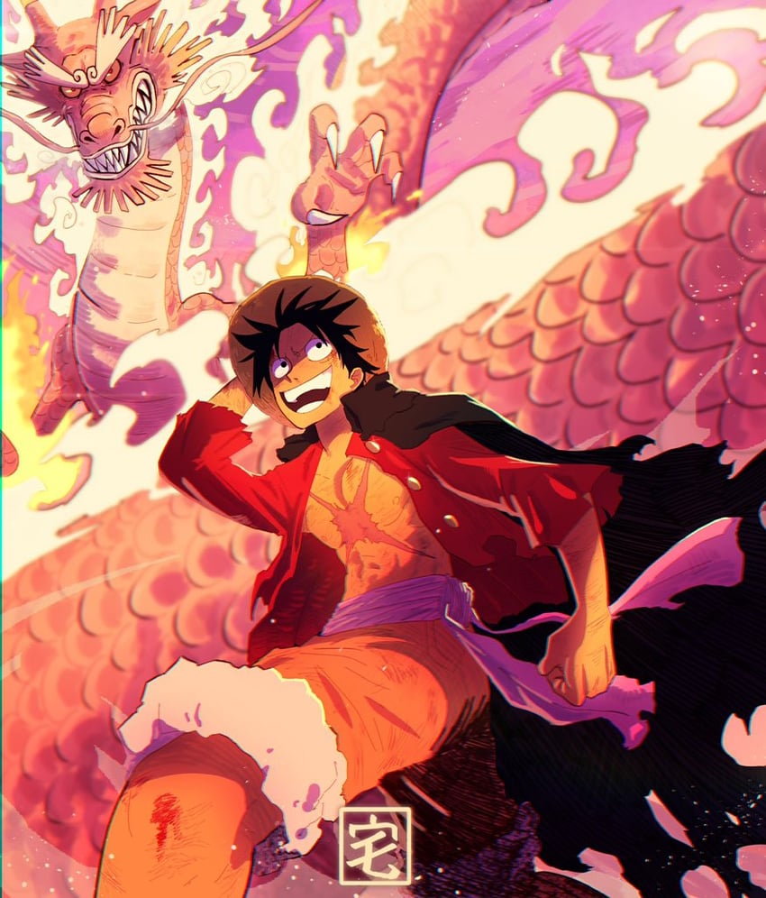 monkey d. luffy and kouzuki momonosuke (one piece) drawn by taku_(aywakutakuay)