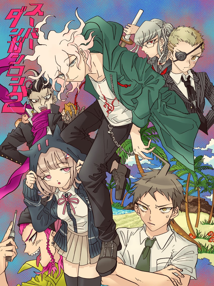 nanami chiaki, komaeda nagito, hinata hajime, tanaka gundham, soda kazuichi, and 6 more (danganronpa and 1 more) drawn by uzu_(uzusio55)