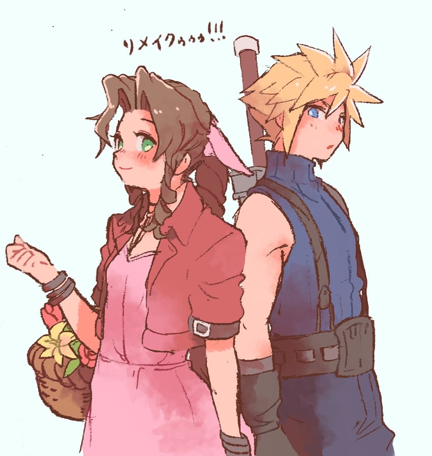 cloud strife and aerith gainsborough (final fantasy and 2 more) drawn by tasituma2