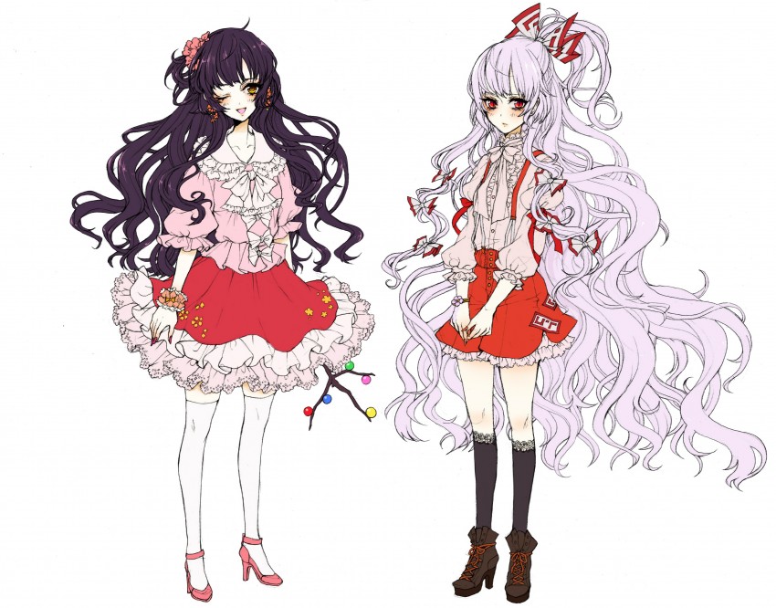 fujiwara no mokou and houraisan kaguya (touhou) drawn by yutsumoe