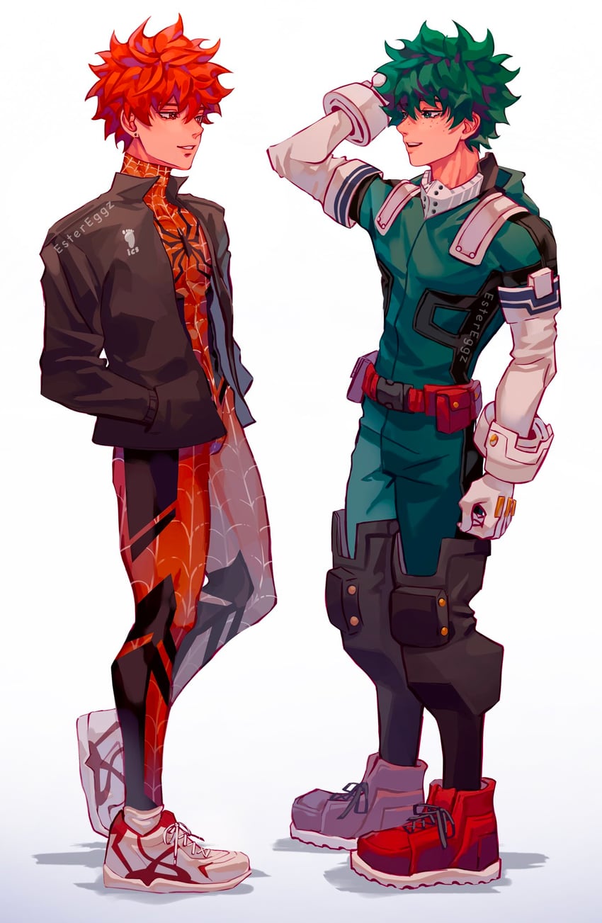 midoriya izuku, spider-man, and hinata shouyou (boku no hero academia and 3 more) drawn by estereggz