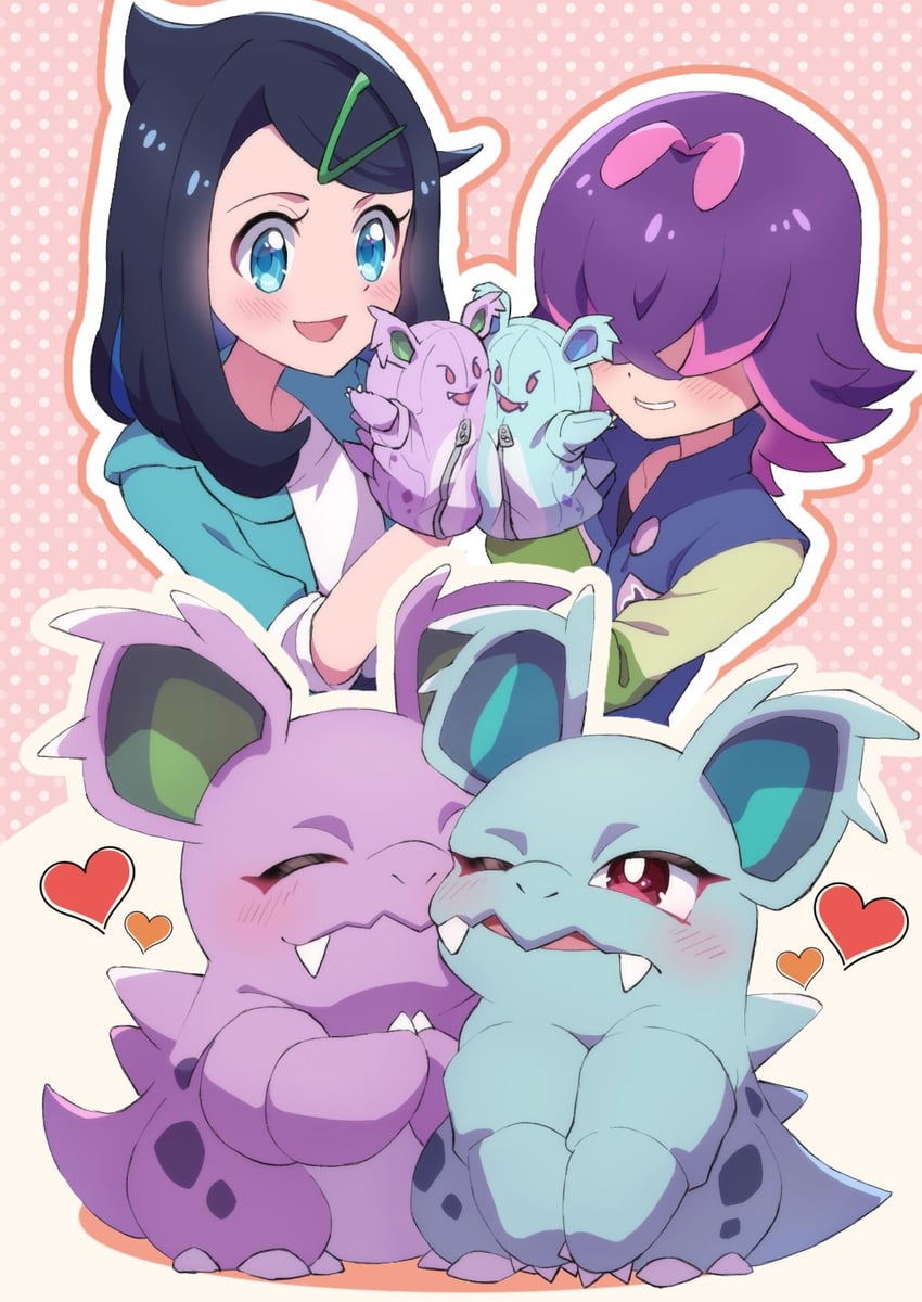 liko, dot, nidorino, nidorina, and nidothing (pokemon and 1 more) drawn by nihiro_(erxun11)