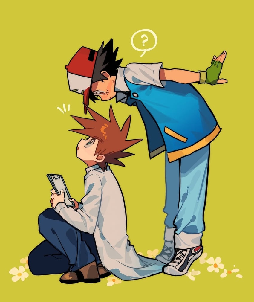 ash ketchum and gary oak (pokemon) drawn by kiriato_304