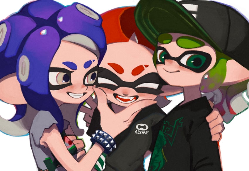 inkling player character, inkling girl, octoling player character, octoling girl, and inkling boy (splatoon) drawn by ka1_(k4k37)