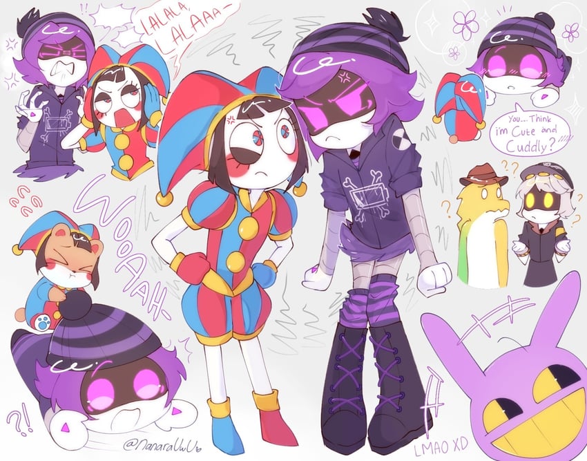 pomni, jax, uzi, n, and gummigoo (the amazing digital circus and 1 more) drawn by nanarauwu