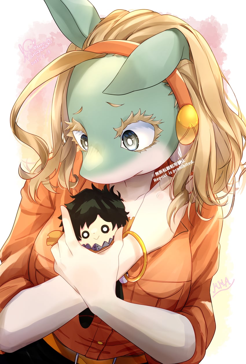 midoriya izuku and ippan josei (boku no hero academia) drawn by hiragana_sherry