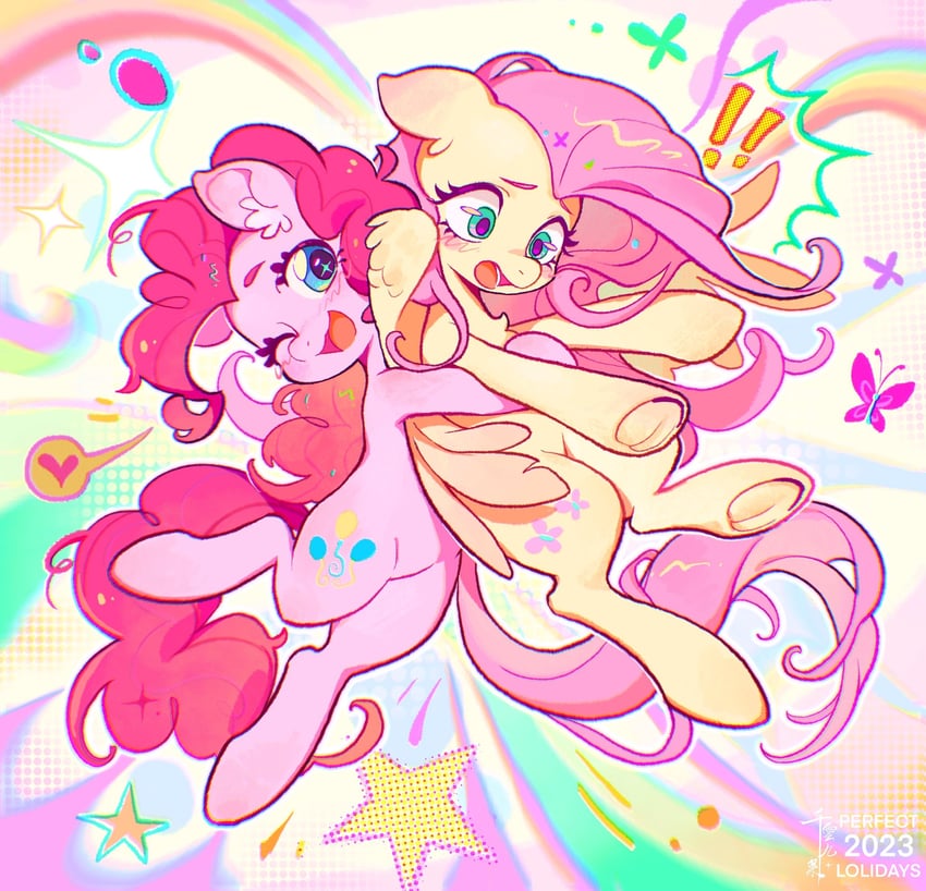 fluttershy and pinkie pie (my little pony and 1 more) drawn by jficbcpcr6eyujo