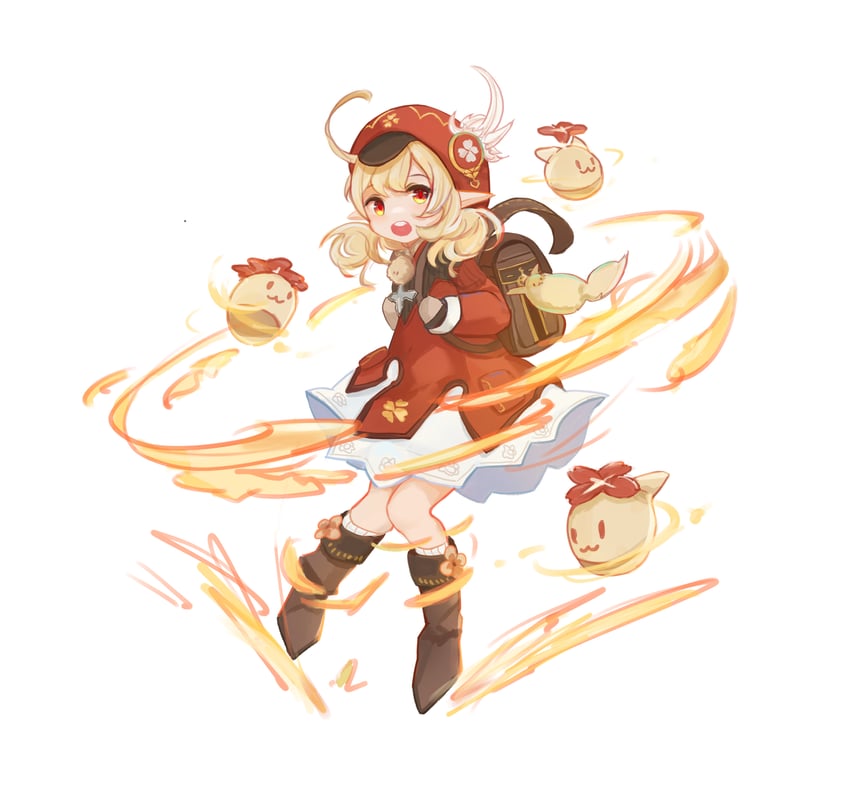 klee, dodoco, and jumpy dumpty (genshin impact) drawn by minhongchen