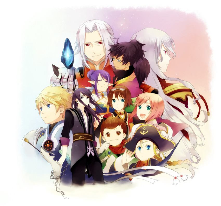 yuri lowell, estellise sidos heurassein, rita mordio, judith, raven, and 7 more (tales of and 1 more) drawn by shirataki_nako