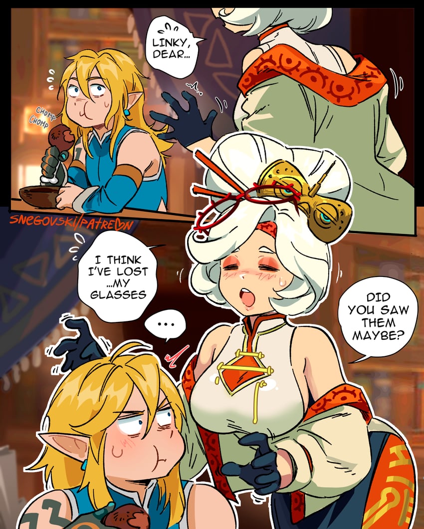 link and purah (the legend of zelda and 1 more) drawn by snegovski