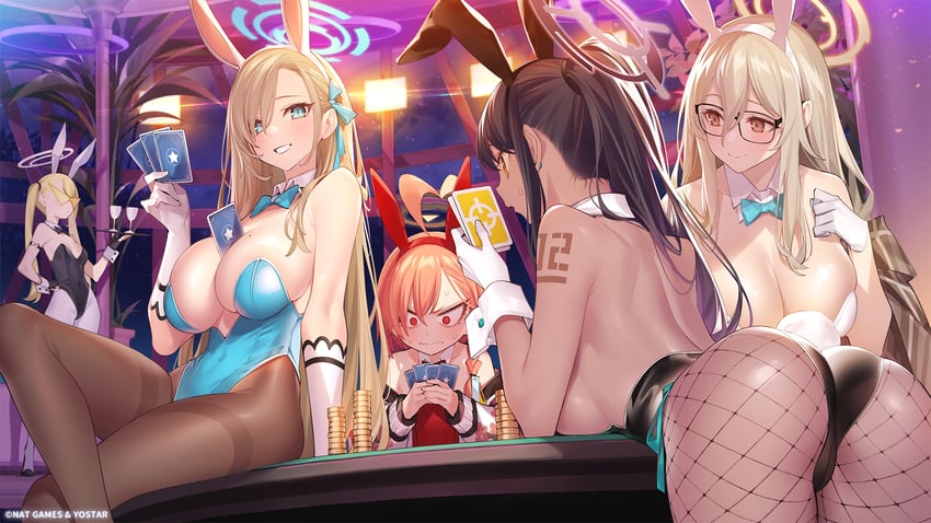 asuna, karin, neru, akane, and bunny girl guard (blue archive) drawn by popqn