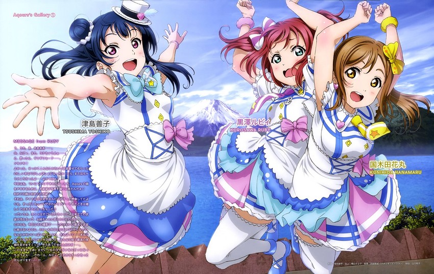 tsushima yoshiko, kunikida hanamaru, and kurosawa ruby (love live! and 1 more) drawn by murota_yuuhei