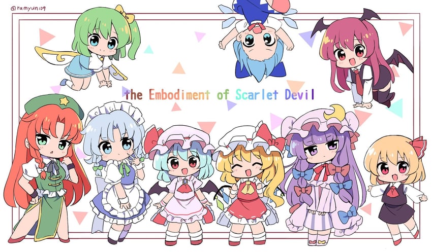 remilia scarlet, flandre scarlet, izayoi sakuya, cirno, patchouli knowledge, and 4 more (touhou and 1 more) drawn by ramudia_(lamyun)