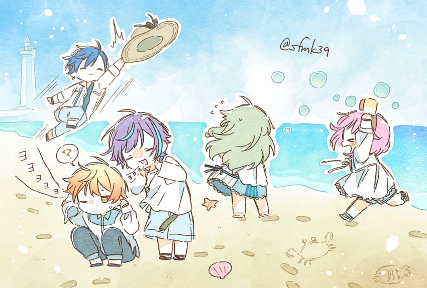 kaito, ootori emu, tenma tsukasa, kusanagi nene, and kamishiro rui (vocaloid and 1 more) drawn by sa-fu_(sfmk39)
