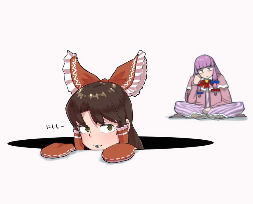 hakurei reimu, patchouli knowledge, benikurage, and taisa (touhou and 1 more) drawn by ohasi