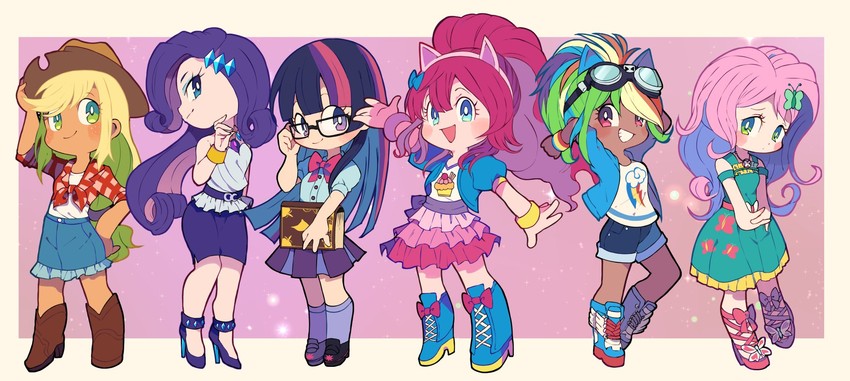 twilight sparkle, fluttershy, rainbow dash, pinkie pie, applejack, and 1 more (my little pony and 2 more) drawn by miyata_(lhr)