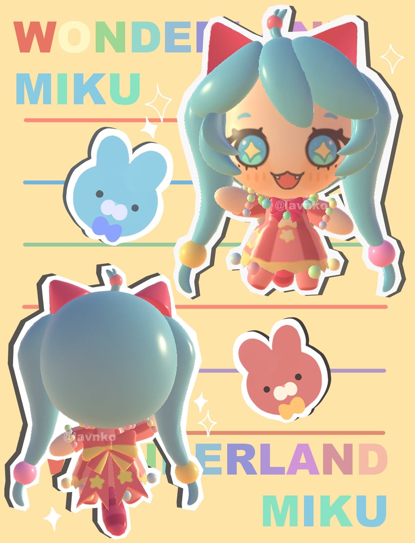 hatsune miku and wonderlands x showtime miku (vocaloid and 1 more) drawn by lavy_(lavnko)