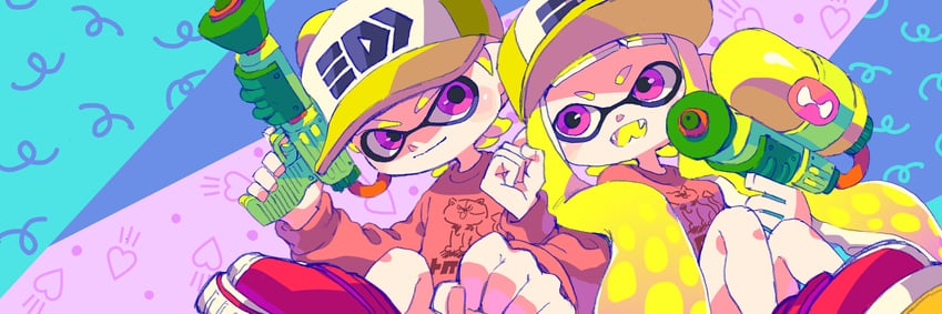 inkling player character, inkling girl, and inkling boy (splatoon) drawn by shiohi