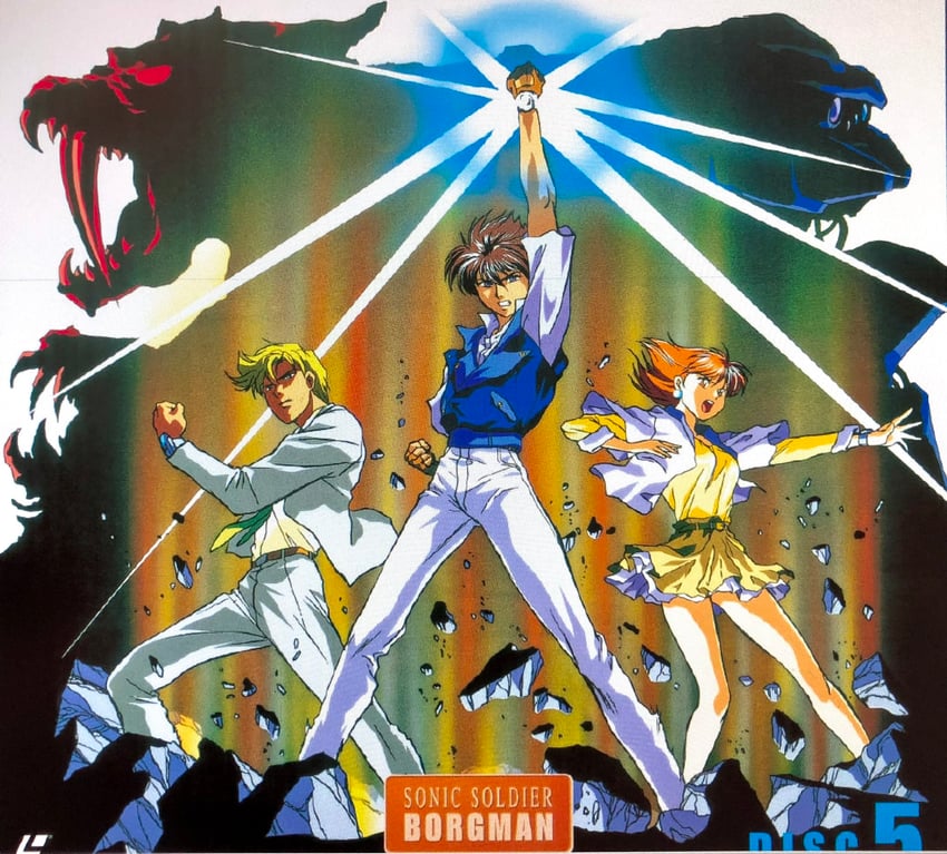 anice farm, hibiki ryou, and chuck sweagar (chouon senshi borgman) drawn by habara_nobuyoshi