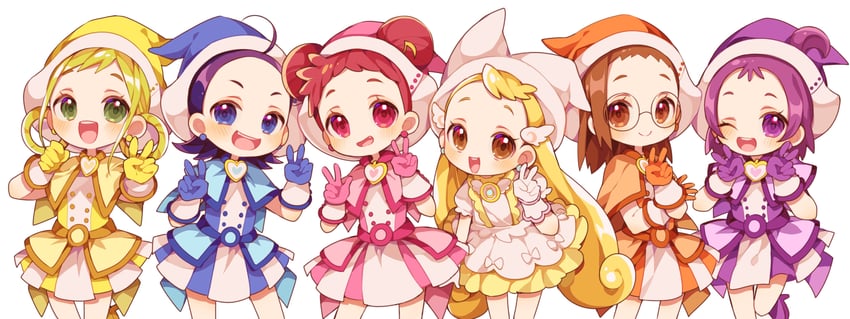 harukaze doremi, segawa onpu, fujiwara hazuki, senoo aiko, makihatayama hana, and 1 more (ojamajo doremi) drawn by ha_youn