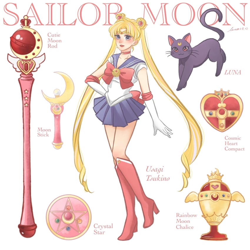 tsukino usagi, sailor moon, and luna (bishoujo senshi sailor moon and 2 more) drawn by yasu_kou