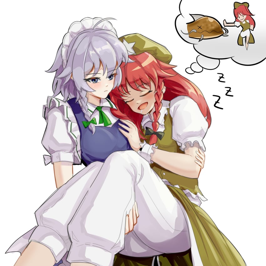 izayoi sakuya, hong meiling, and namazu (touhou and 1 more) drawn by edz_drawz