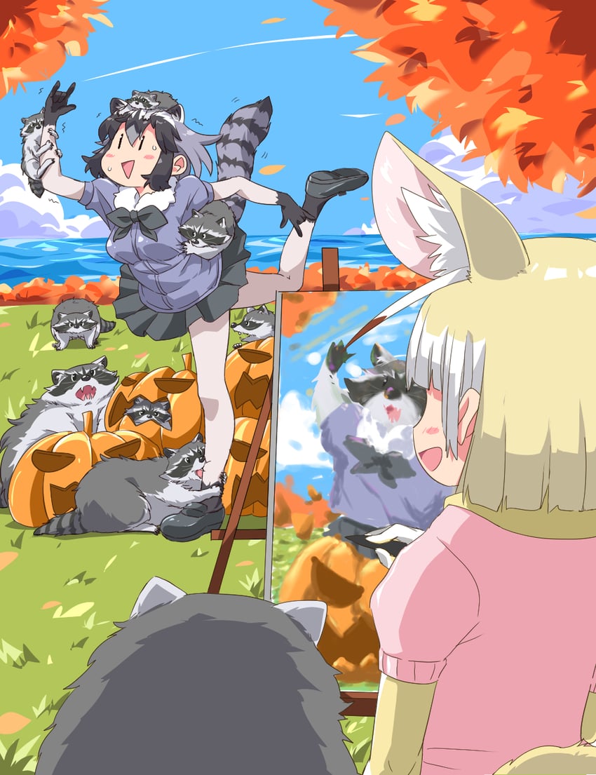 common raccoon and fennec (kemono friends) drawn by umikaze_shuu