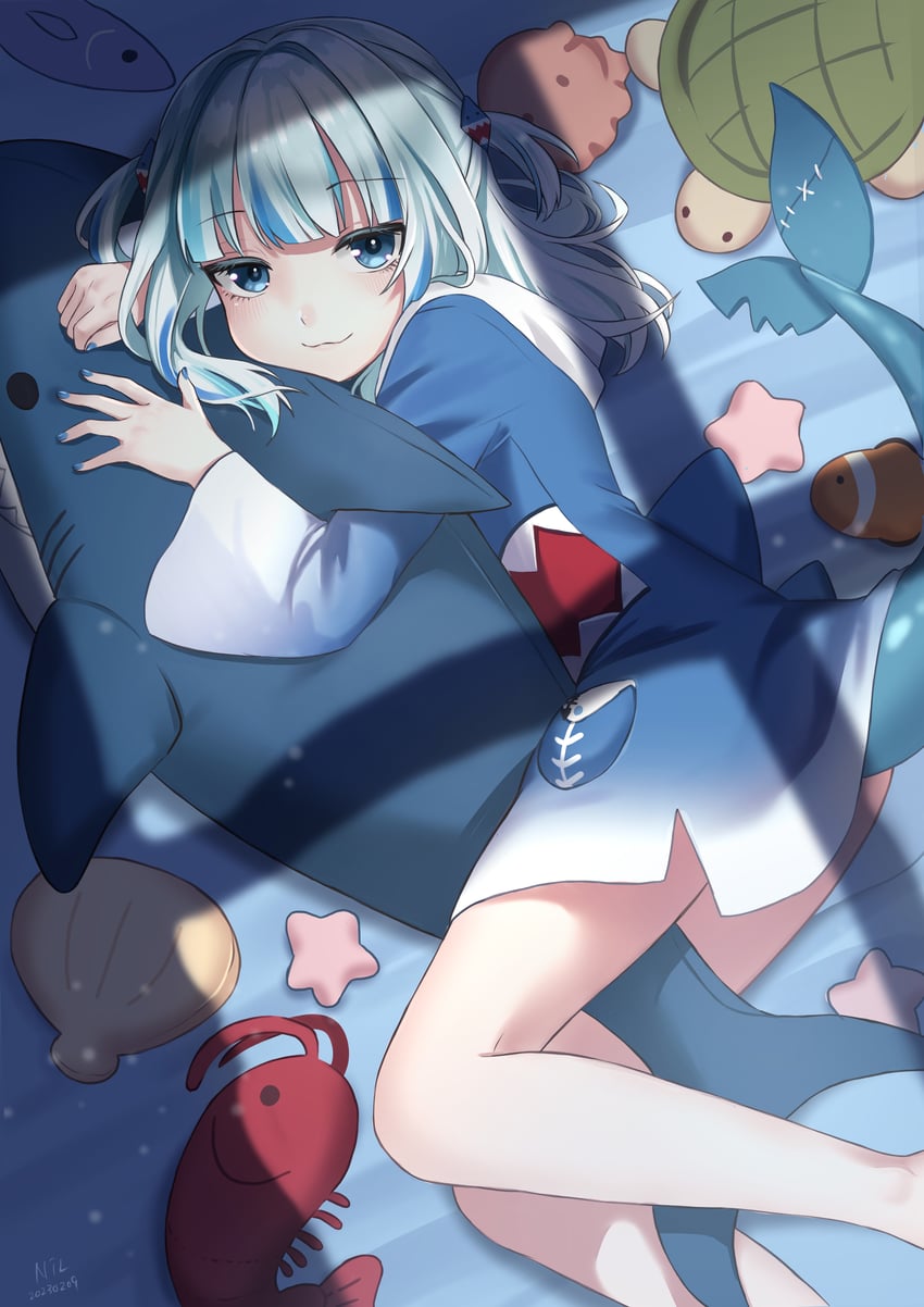 gawr gura (hololive and 1 more) drawn by nil_(pixiv_53614557)