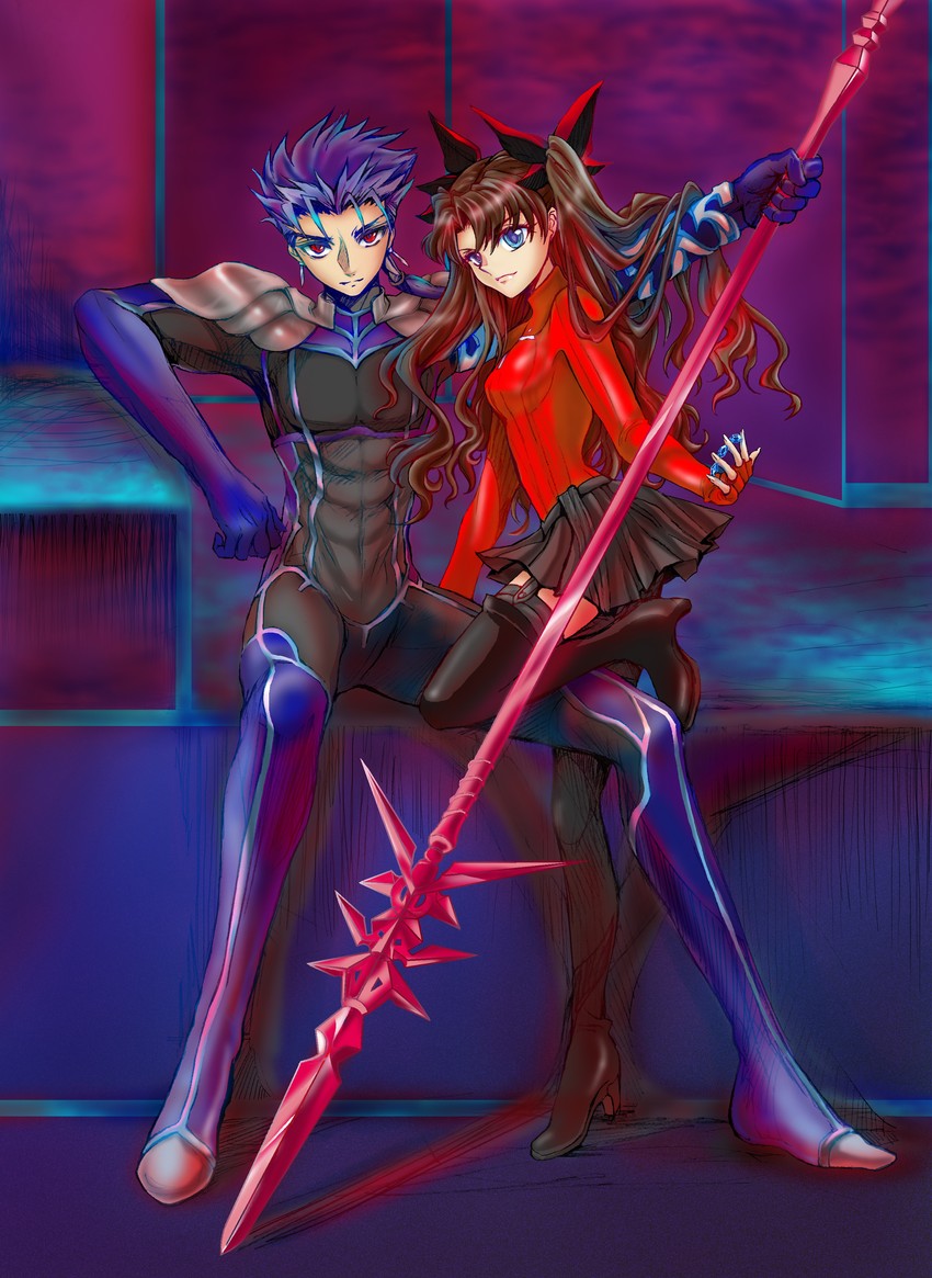 cu chulainn and tohsaka rin (fate and 1 more) drawn by paul_t
