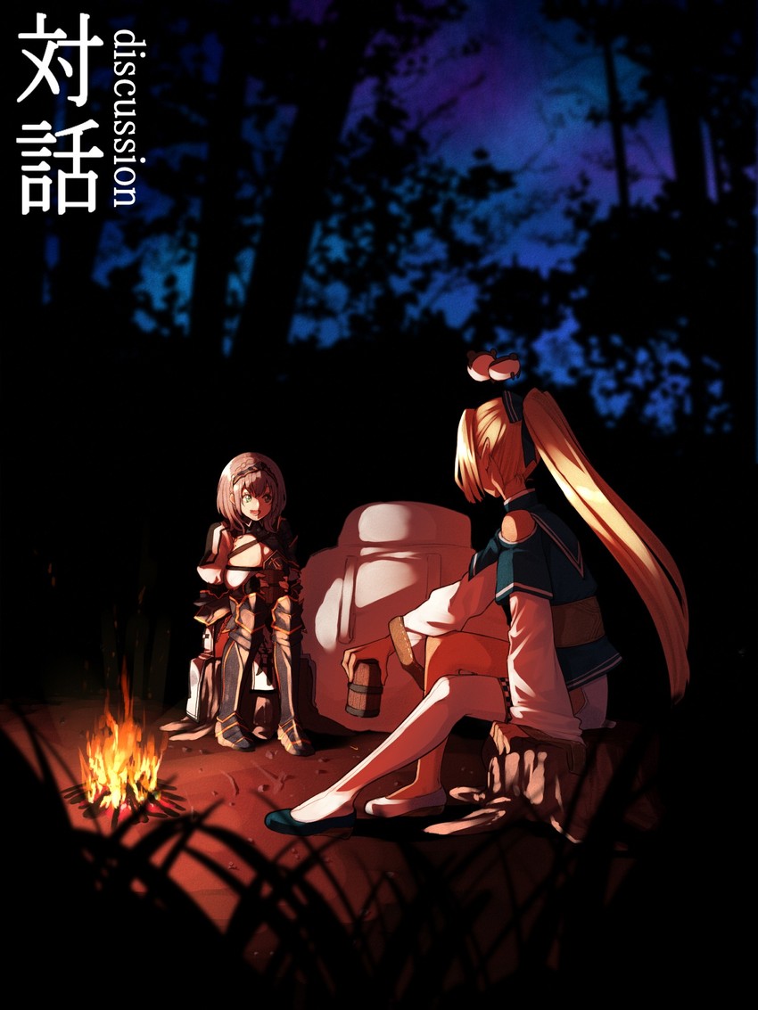 shirogane noel, shiranui flare, and kintsuba (hololive) drawn by mikan_(chipstar182)
