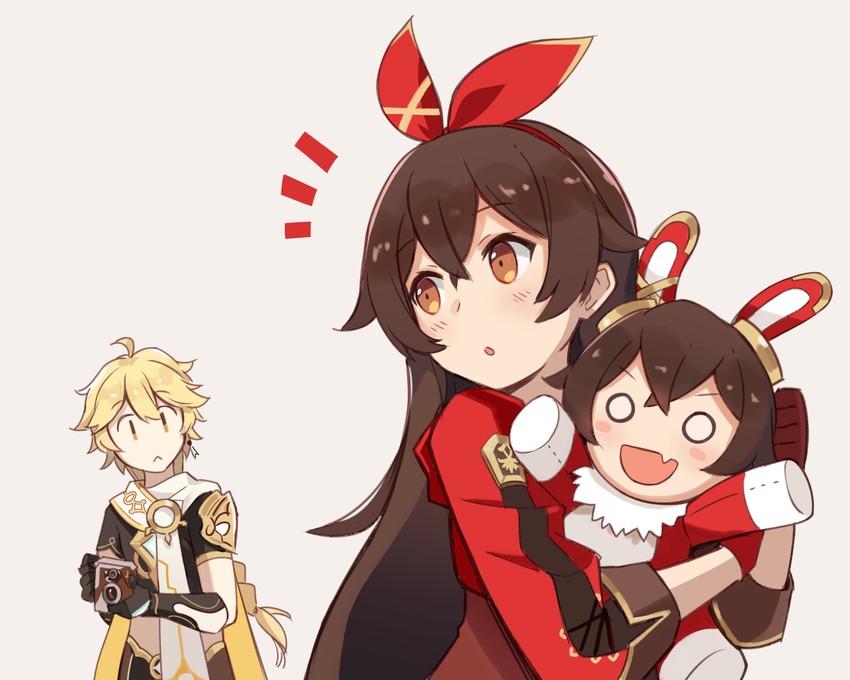 aether, amber, and baron bunny (genshin impact) drawn by kibashiba